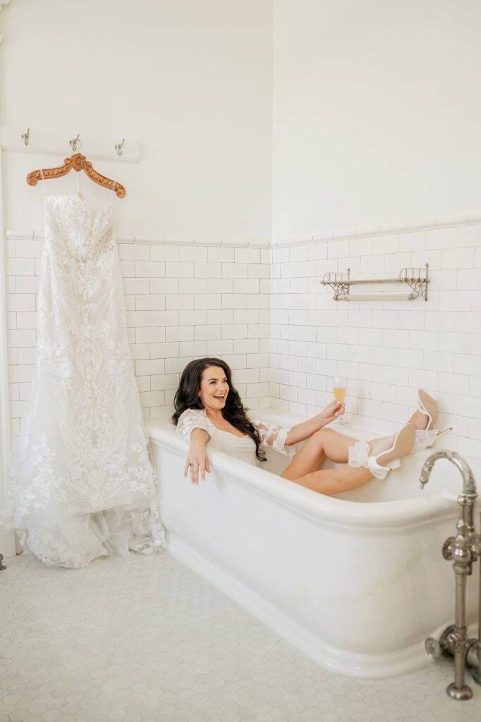 bride getting ready for her wedding at hill house in durham