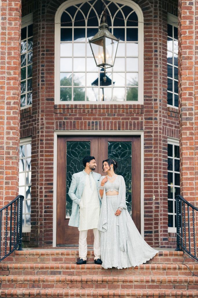Couple posing at Indian wedding venue in North Carolina