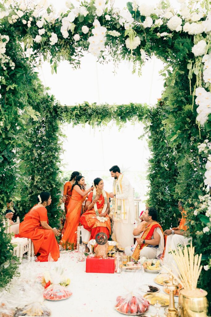 Mandap with greenery for indian wedding