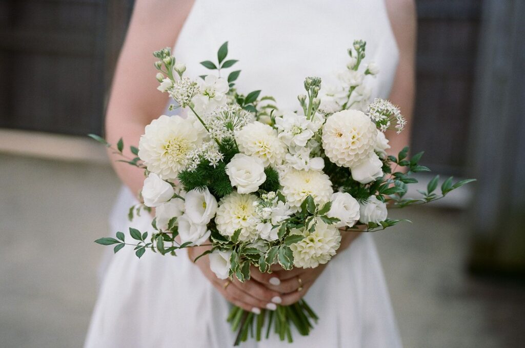 Green and white bridal bouquet