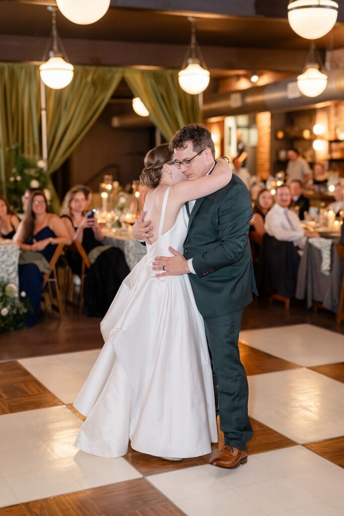 First dance on brown and white dance floor