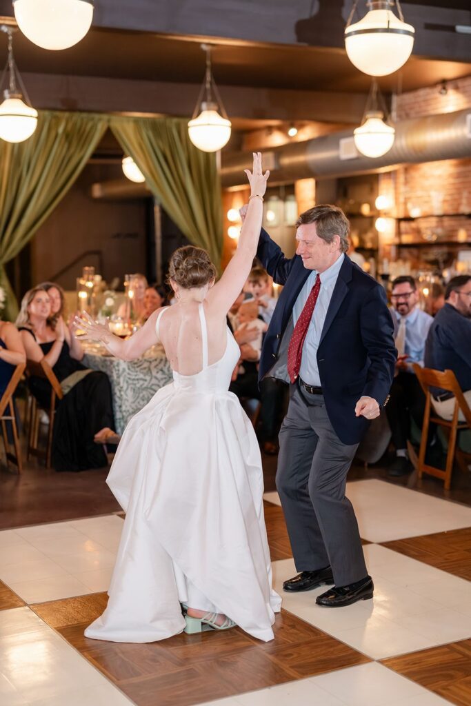 Wood and white checkered dance floor