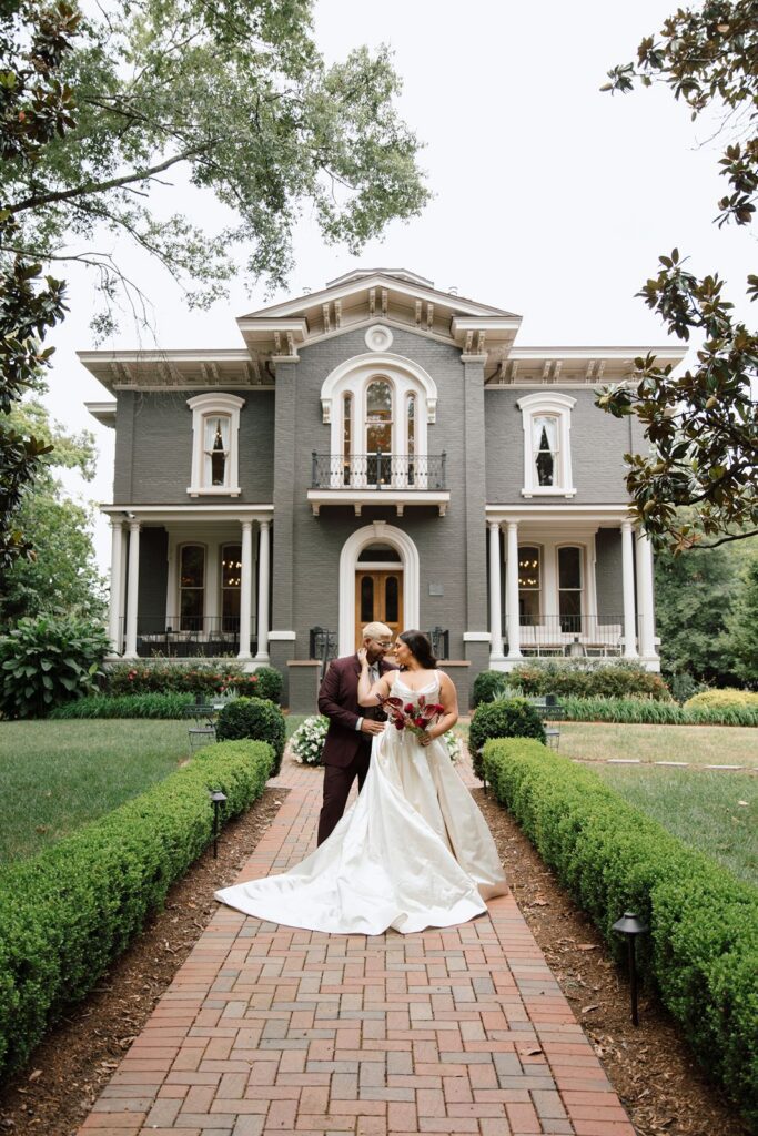 Bride and groom at Heights House Hotel, a Raleigh wedding venue.