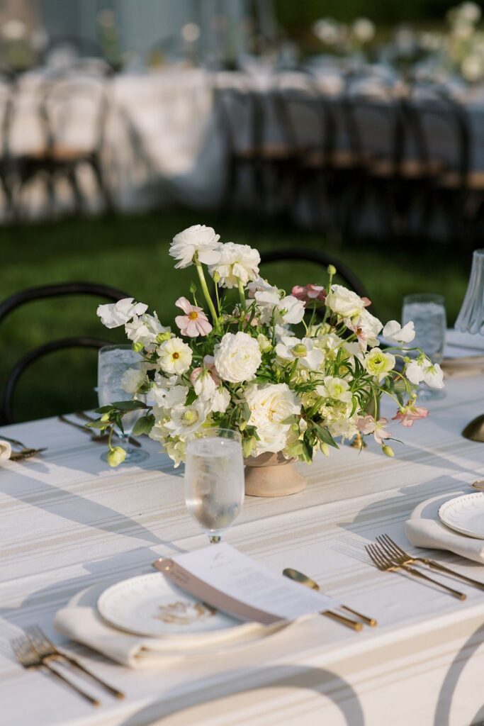 Vintage neutral wedding table florals