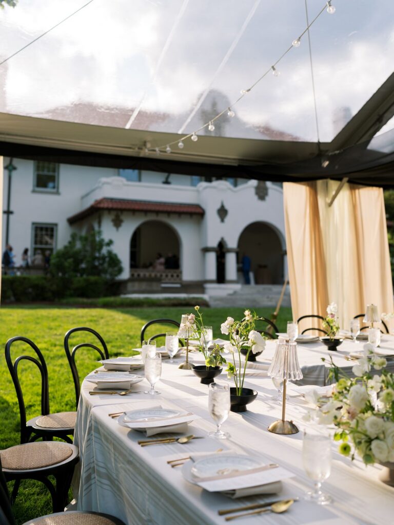 Clear top tent with draping at Hill House in Durham
