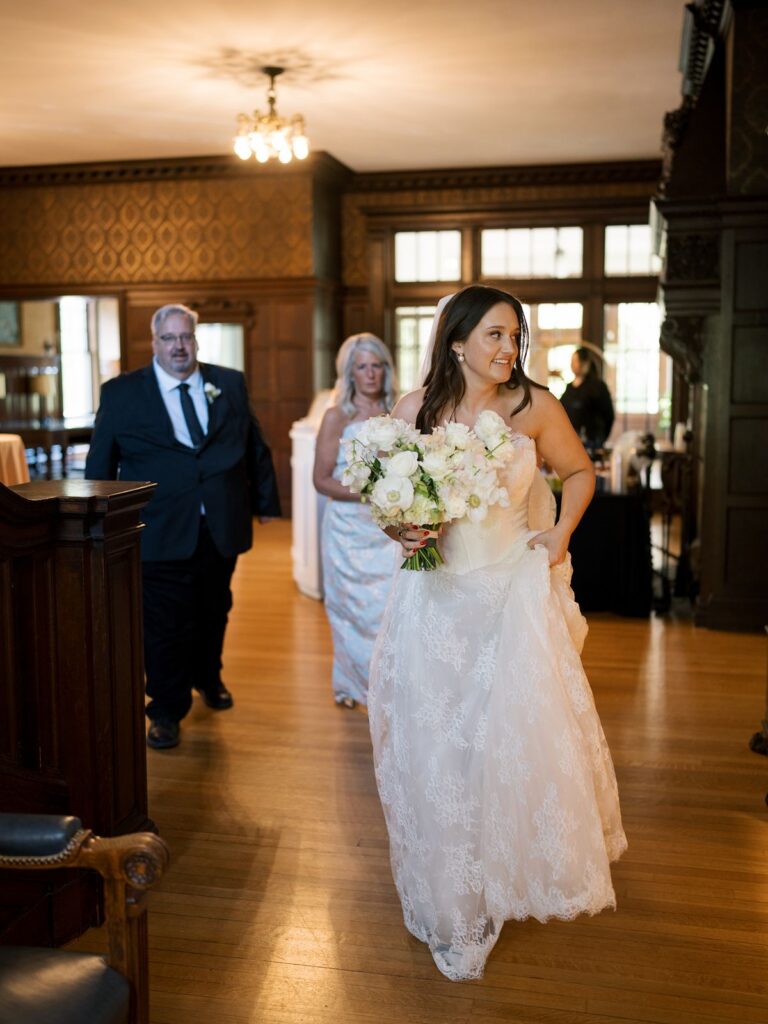 Bride in the great hall at Hill House Durham