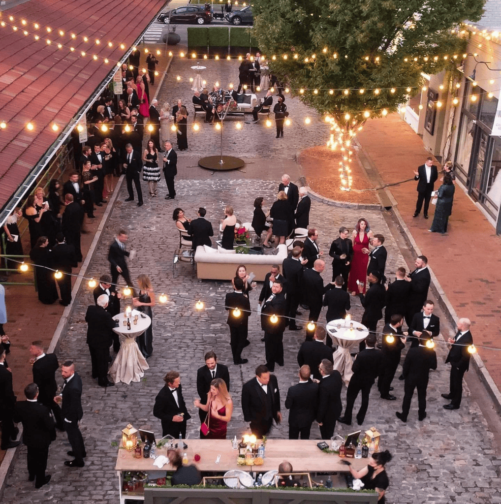 Raleigh wedding venue cocktail hour at Market Hall.