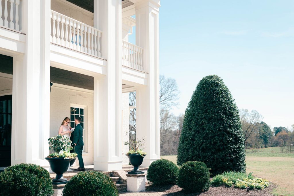 Private vows on the porch of Donovan Manor