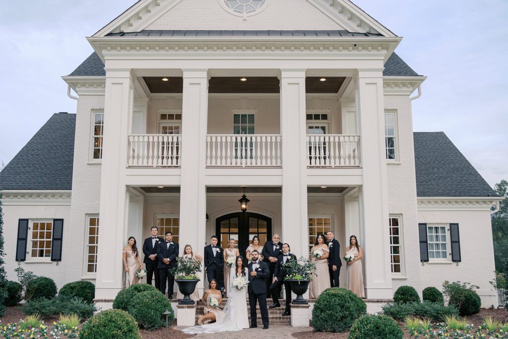 Wedding party in front of Donovan Manor