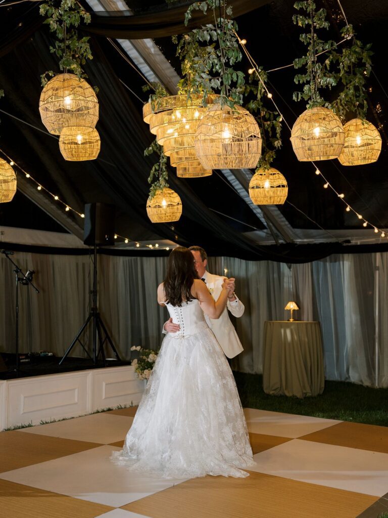First dance under rattan chandeliers